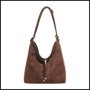 Brown Suede Hobo Shoulder Bag - Women